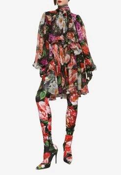 Dolce & Gabbana Floral Print Chiffon Midi Dress Multicolor