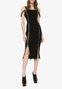 Dolce & Gabbana Zipper Sleeveless Midi Dress Black