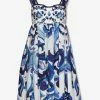 Dolce & Gabbana Majolica Print Bustier Mini Poplin Dress Blue
