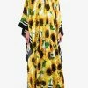 Dolce & Gabbana Sunflower Print Kaftan Maxi Dress In Silk Yellow