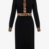 Dolce & Gabbana Leopard Print Trim Midi Dress Black