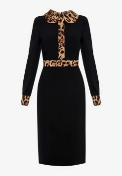 Dolce & Gabbana Leopard Print Trim Midi Dress Black