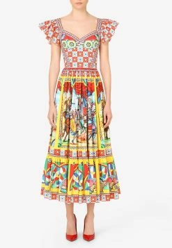 Dolce & Gabbana Carretto Print Cotton Poplin Bustier Dress Multicolor