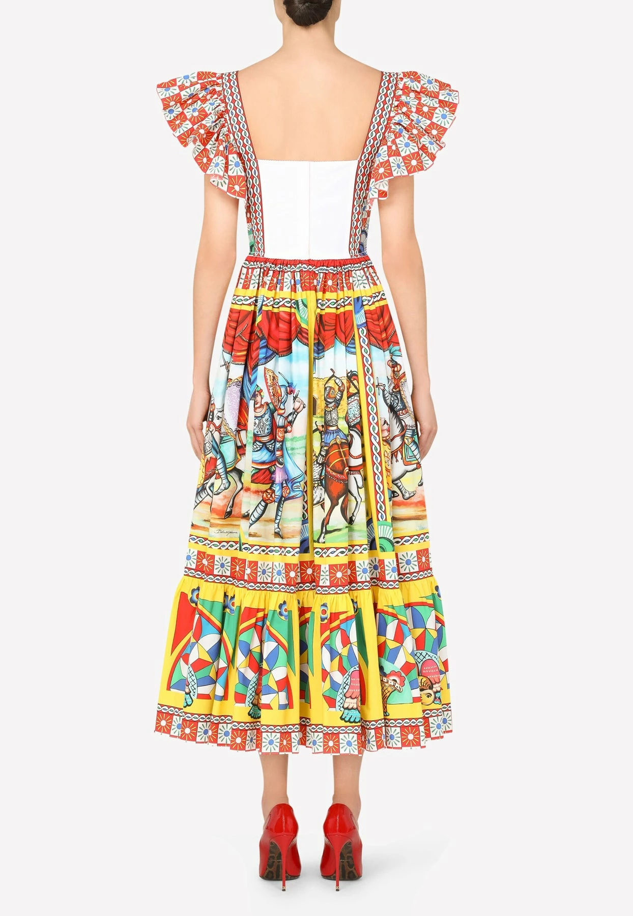 Dolce & Gabbana Carretto Print Cotton Poplin Bustier Dress Multicolor 2 Dolce & Gabbana Carretto Print Cotton Poplin Bustier Dress Multicolor - Image 2