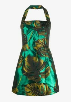 Dolce & Gabbana Printed Jacquard Lamé Mini Dress Green