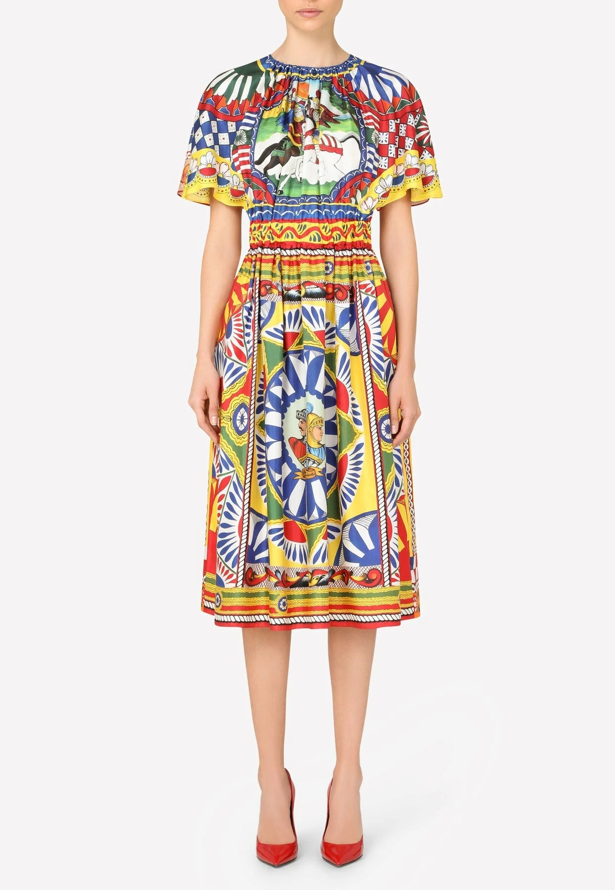 Dolce & Gabbana Carretto Print Ruffled Sleeve Silk Dress Multicolor 1 Dolce & Gabbana Carretto Print Ruffled Sleeve Silk Dress Multicolor
