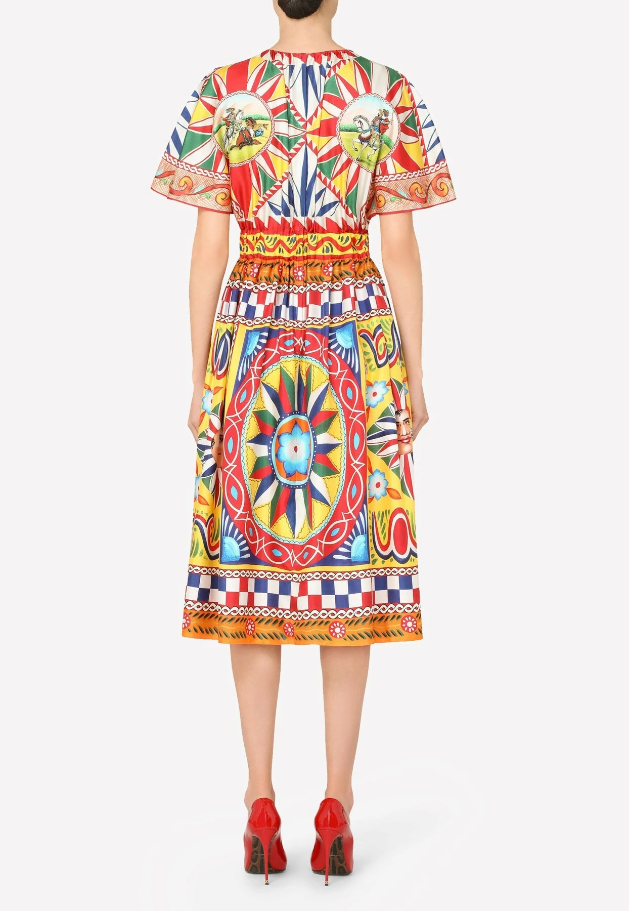 Dolce & Gabbana Carretto Print Ruffled Sleeve Silk Dress Multicolor 2 Dolce & Gabbana Carretto Print Ruffled Sleeve Silk Dress Multicolor - Image 2