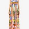 Dolce & Gabbana V-Neck Carretto Print Chiffon Maxi Dress Multicolor