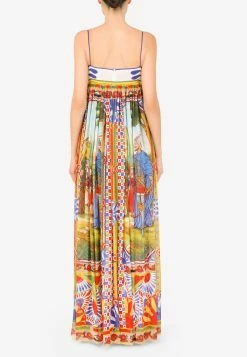 Dolce & Gabbana V-Neck Carretto Print Chiffon Maxi Dress Multicolor -Evening Dresses Popular Store F6J8BTGDS13 HH96D 1