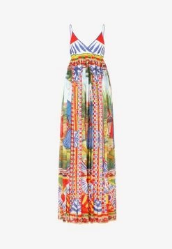 Dolce & Gabbana V-Neck Carretto Print Chiffon Maxi Dress Multicolor -Evening Dresses Popular Store F6J8BTGDS13 HH96D 2