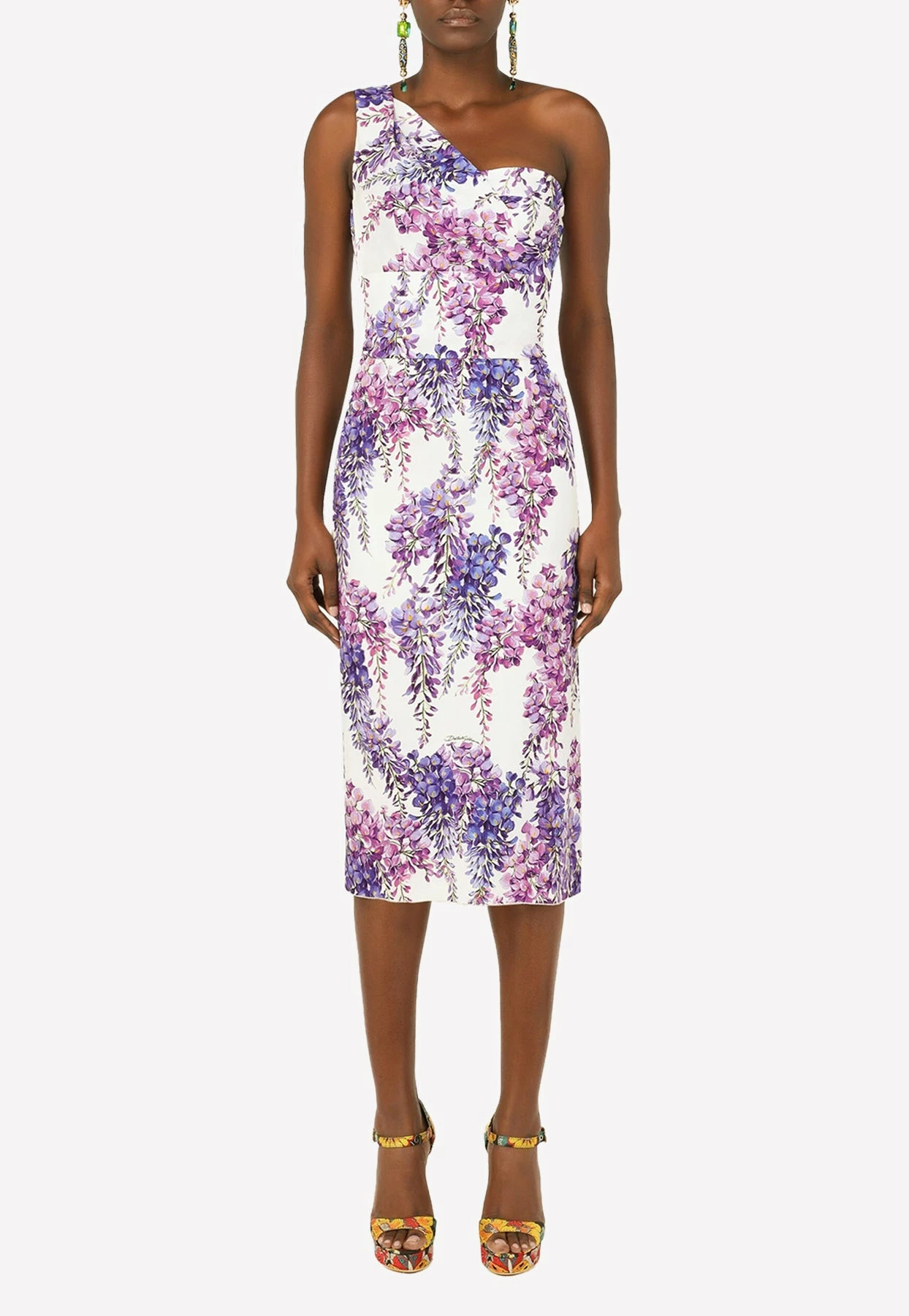 Dolce & Gabbana One-Shoulder Floral Midi Dress Lavender 1 Dolce & Gabbana One-Shoulder Floral Midi Dress Lavender