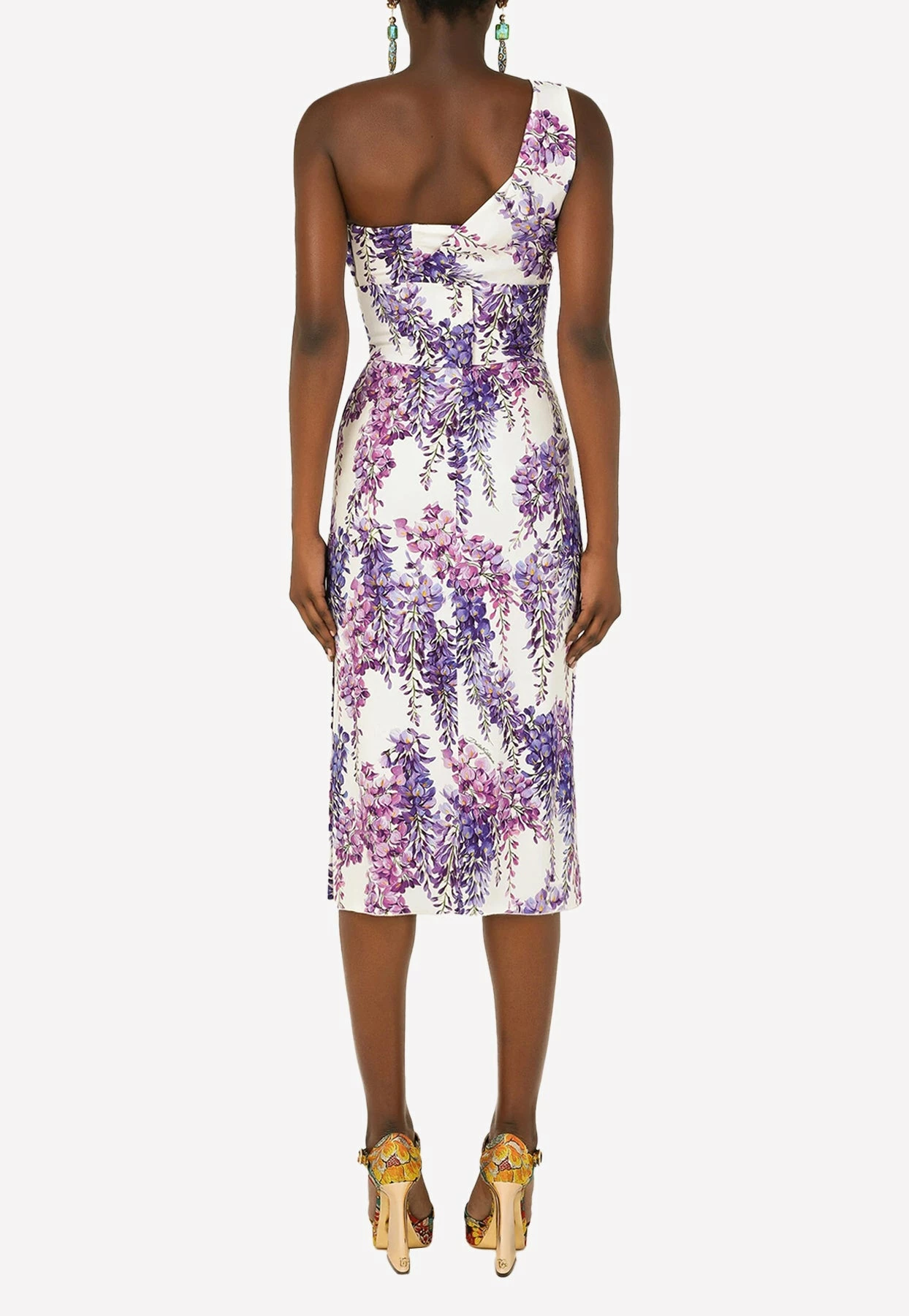 Dolce & Gabbana One-Shoulder Floral Midi Dress Lavender 2 Dolce & Gabbana One-Shoulder Floral Midi Dress Lavender - Image 2