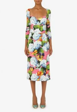 Dolce & Gabbana Hydrangea Print Cady Midi Dress Multicolor