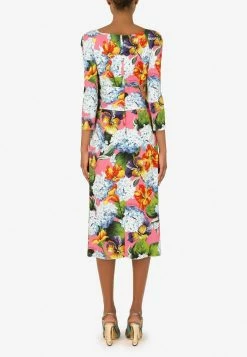 Dolce & Gabbana Hydrangea Print Cady Midi Dress Multicolor -Evening Dresses Popular Store F6N0UT 20FSIAH 20HF3JA 201