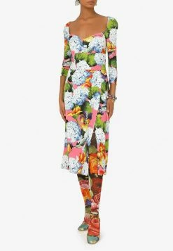 Dolce & Gabbana Hydrangea Print Cady Midi Dress Multicolor -Evening Dresses Popular Store F6N0UT 20FSIAH 20HF3JA 203
