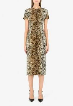 Dolce & Gabbana Animal Print Charmeuse Midi Dress Brown
