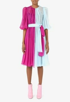 Dolce & Gabbana Colorblocked Chiffon Midi Dress Multicolor