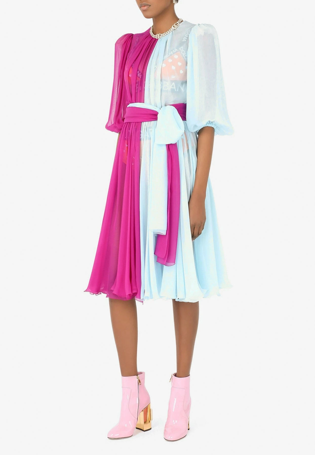 Dolce & Gabbana Colorblocked Chiffon Midi Dress Multicolor 2 Dolce & Gabbana Colorblocked Chiffon Midi Dress Multicolor - Image 2