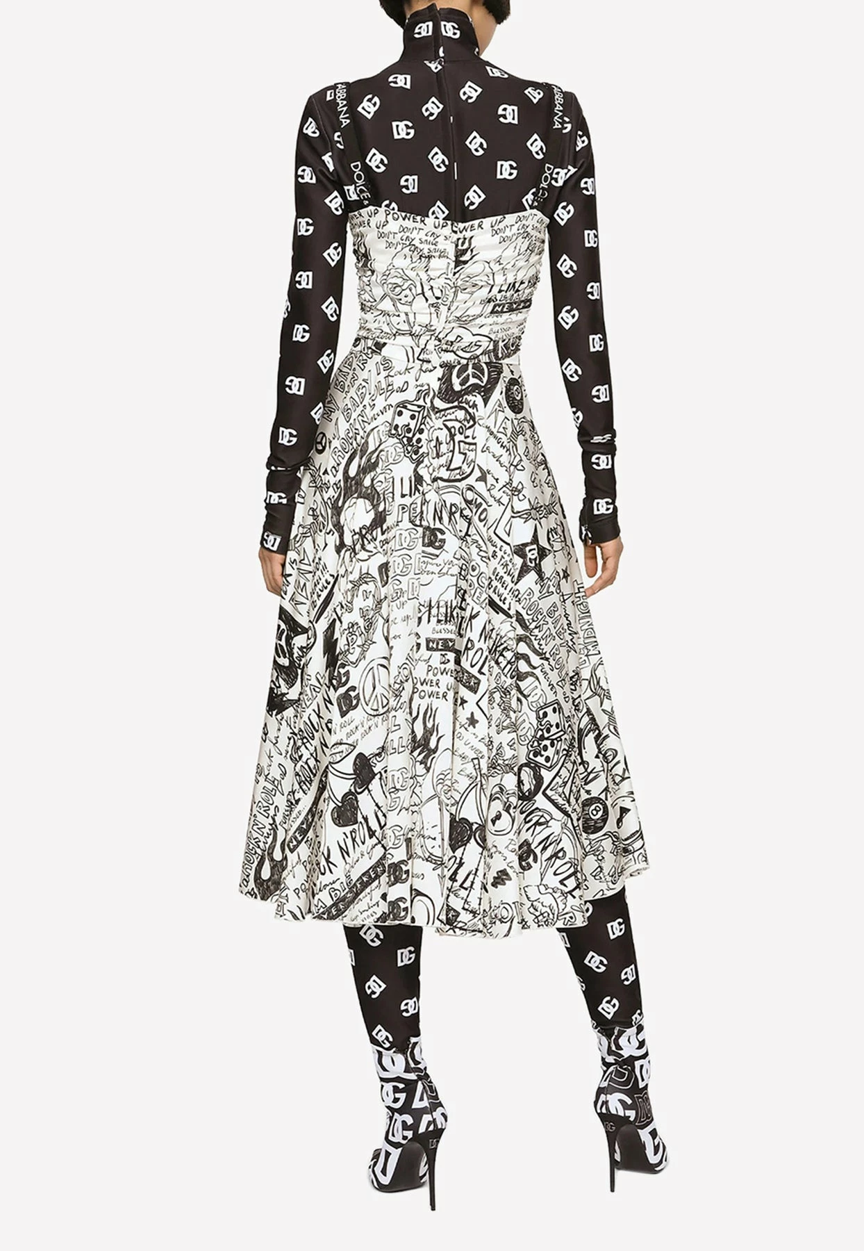 Dolce & Gabbana Graffiti Print Silk Charmeuse Midi Dress Monochrome 2 Dolce & Gabbana Graffiti Print Silk Charmeuse Midi Dress Monochrome - Image 2