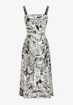 Dolce & Gabbana Graffiti Print Silk Charmeuse Midi Dress Monochrome 5 Dolce & Gabbana Graffiti Print Silk Charmeuse Midi Dress Monochrome -Evening Dresses Popular Store F6R2QT 20FSA36 20HA4CE 202