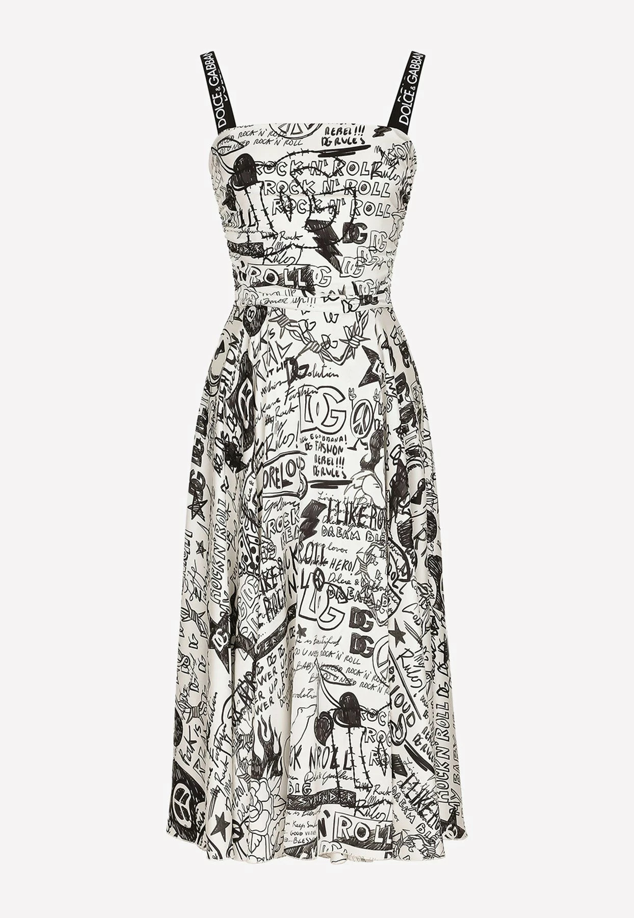 Dolce & Gabbana Graffiti Print Silk Charmeuse Midi Dress Monochrome 3 Dolce & Gabbana Graffiti Print Silk Charmeuse Midi Dress Monochrome - Image 3
