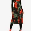Dolce & Gabbana Poppy Print Silk Charmeuse Sleeveless Midi Dress Black