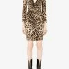 Dolce & Gabbana Leopard Print V-Neck Charmeuse Mini Dress Brown