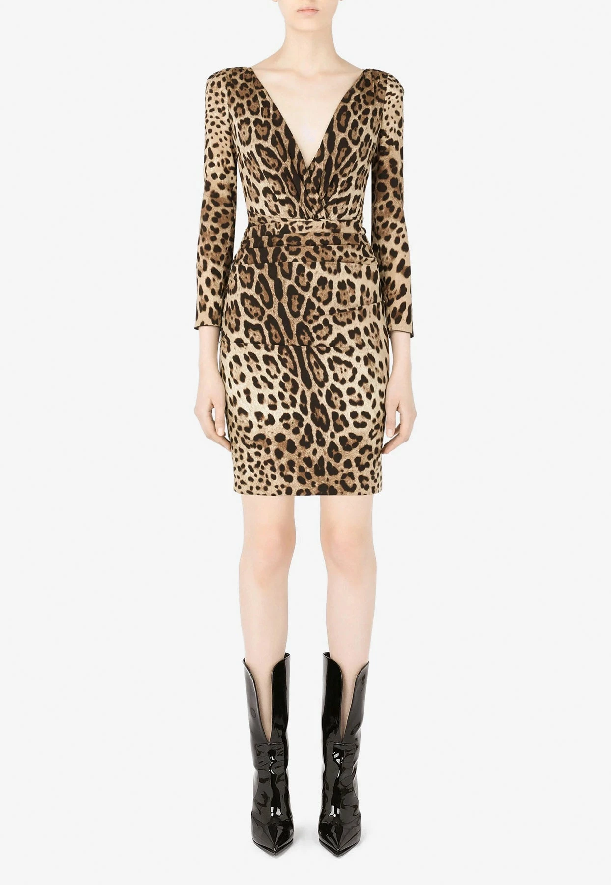 Dolce & Gabbana Leopard Print V-Neck Charmeuse Mini Dress Brown 1 Dolce & Gabbana Leopard Print V-Neck Charmeuse Mini Dress Brown