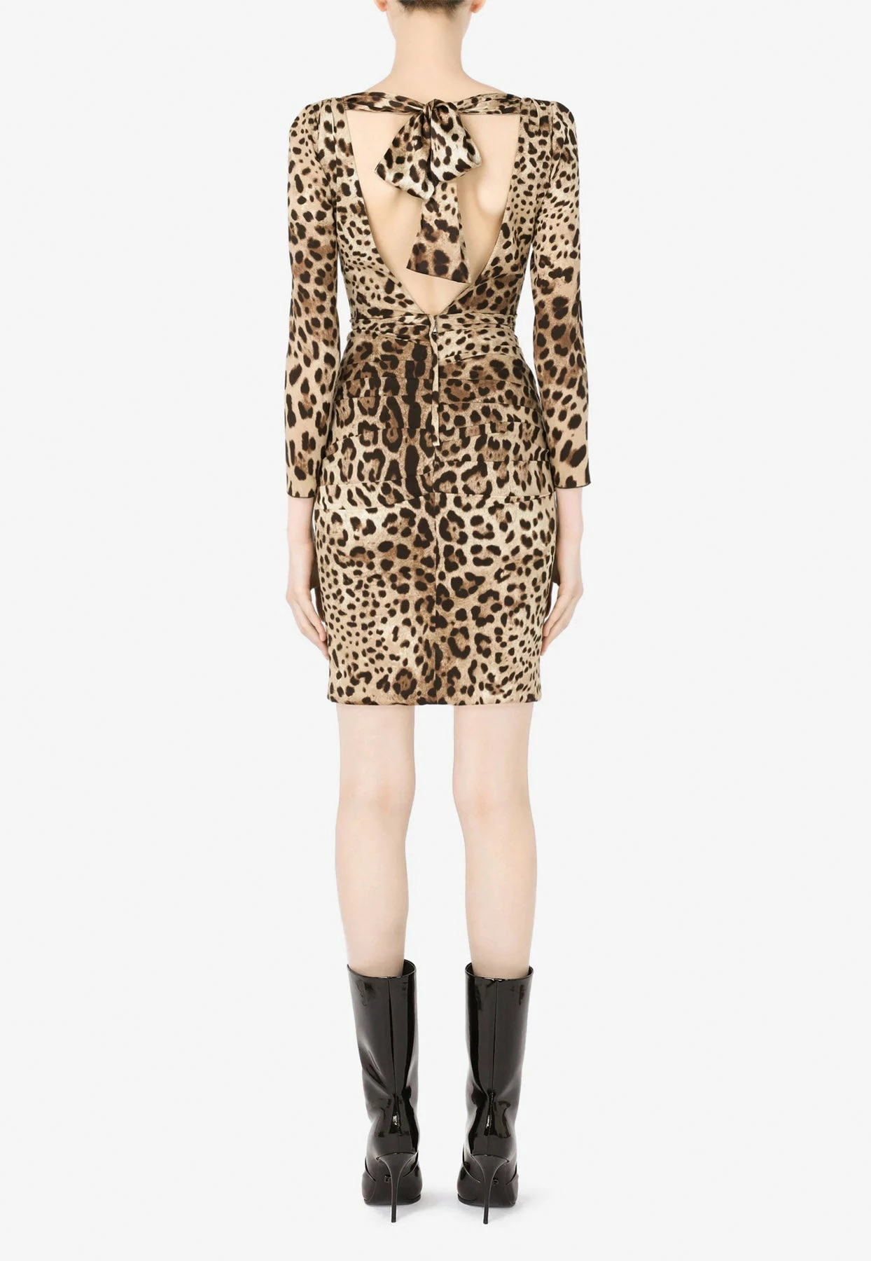 Dolce & Gabbana Leopard Print V-Neck Charmeuse Mini Dress Brown 3 Dolce & Gabbana Leopard Print V-Neck Charmeuse Mini Dress Brown - Image 3