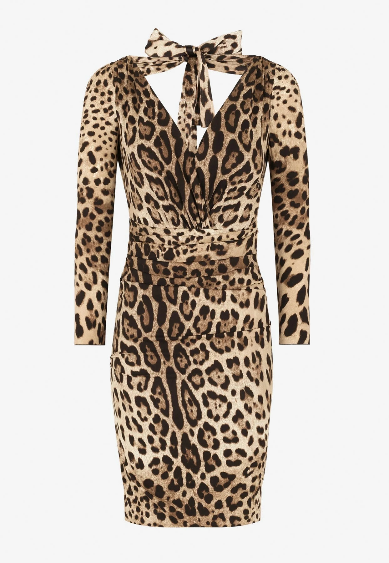 Dolce & Gabbana Leopard Print V-Neck Charmeuse Mini Dress Brown 4 Dolce & Gabbana Leopard Print V-Neck Charmeuse Mini Dress Brown - Image 4