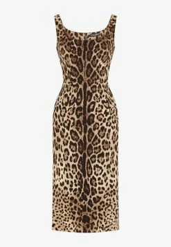 Dolce & Gabbana Leopard Print Charmeuse Midi Dress Brown -Evening Dresses Popular Store F6R7LTFSADD HY13M 2