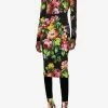 Dolce & Gabbana Floral Print Silk Charmeuse Midi Dress Black