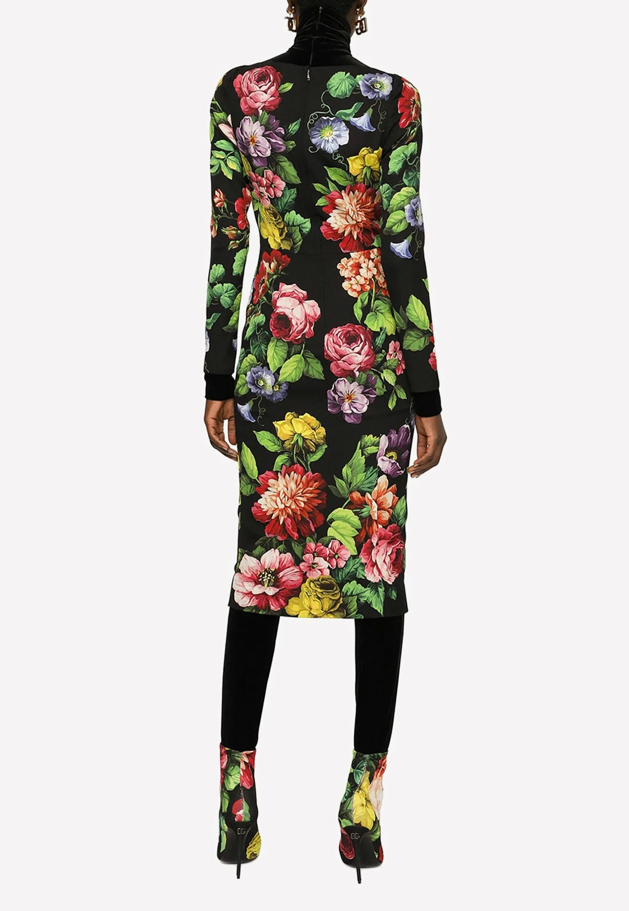 Dolce & Gabbana Floral Print Silk Charmeuse Midi Dress Black 2 Dolce & Gabbana Floral Print Silk Charmeuse Midi Dress Black - Image 2