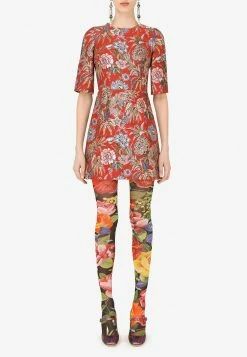 Dolce & Gabbana Floral Brocade Mini Dress Red