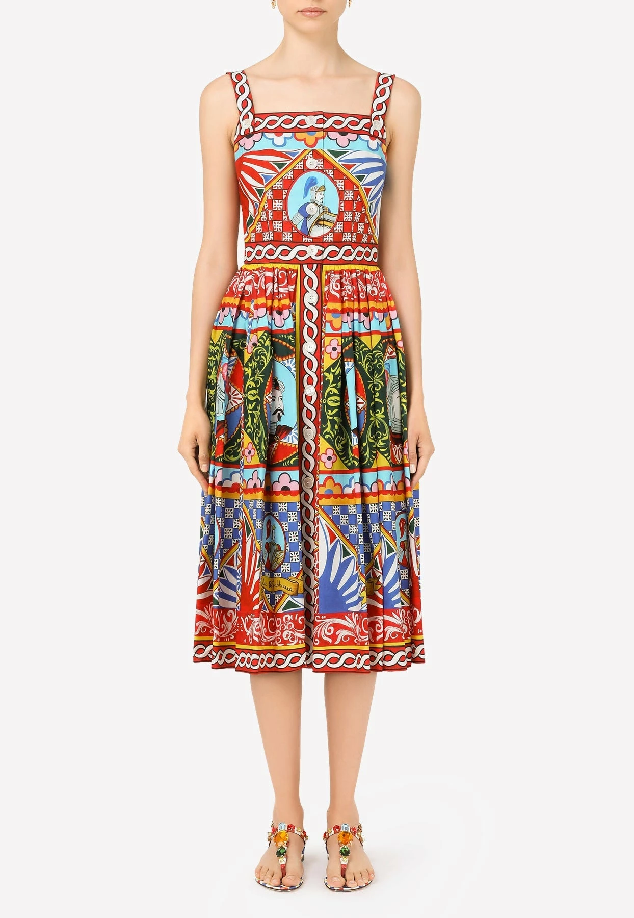 Dolce & Gabbana Carretto Print Square-Neck Cotton Dress Multicolor 1 Dolce & Gabbana Carretto Print Square-Neck Cotton Dress Multicolor