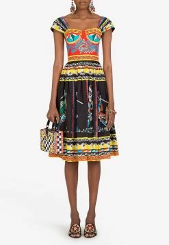 Dolce & Gabbana Carretto Print Sweetheart-Neck Cotton Dress Multicolor