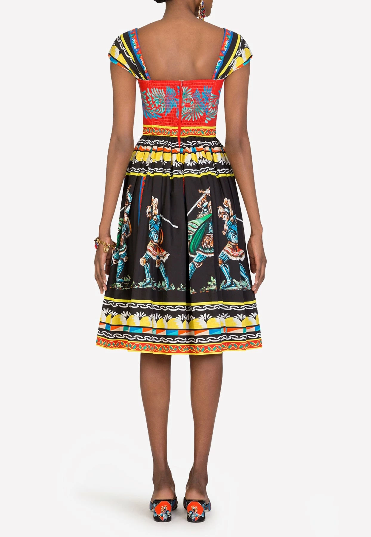 Dolce & Gabbana Carretto Print Sweetheart-Neck Cotton Dress Multicolor 2 Dolce & Gabbana Carretto Print Sweetheart-Neck Cotton Dress Multicolor - Image 2