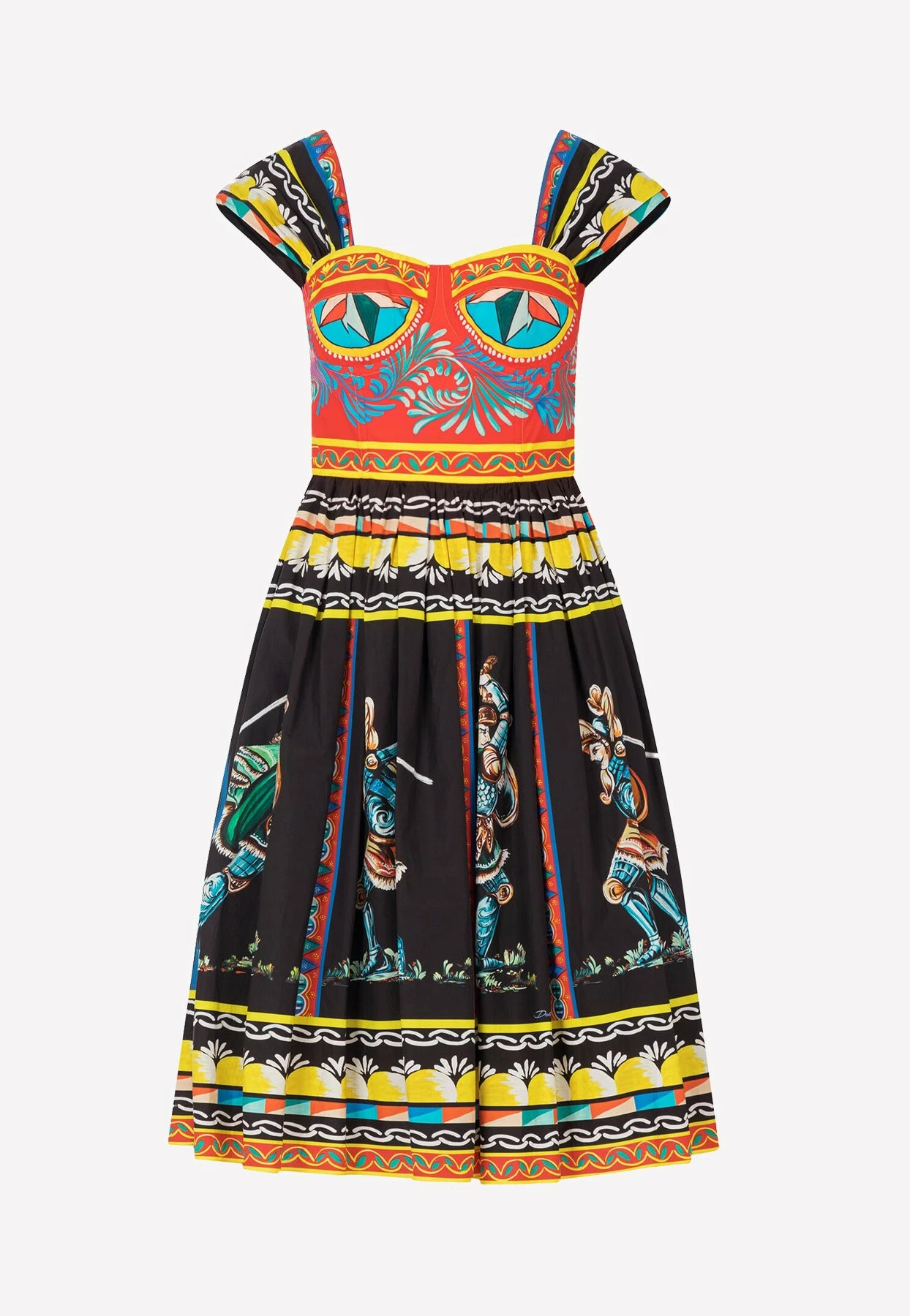 Dolce & Gabbana Carretto Print Sweetheart-Neck Cotton Dress Multicolor 3 Dolce & Gabbana Carretto Print Sweetheart-Neck Cotton Dress Multicolor - Image 3