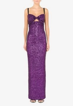 Dolce & Gabbana Sleeveless Sequined Maxi Dress Purple