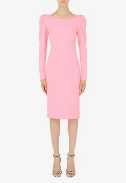 Dolce & Gabbana Sable Puff Sleeves Midi Dress Pink
