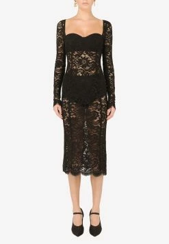 Dolce & Gabbana Lace Scalloped Detailing Midi Dress Black
