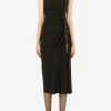 Dolce & Gabbana Asymmetric Stretch Sable Midi Ruched Dress Black
