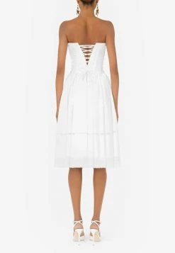 Dolce & Gabbana Gabardine Bustier Strapless Midi Dress White -Evening Dresses Popular Store F6ZD4T 20FUFLH 20W0800 201
