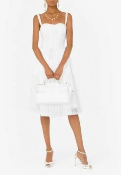 Dolce & Gabbana Gabardine Bustier Strapless Midi Dress White