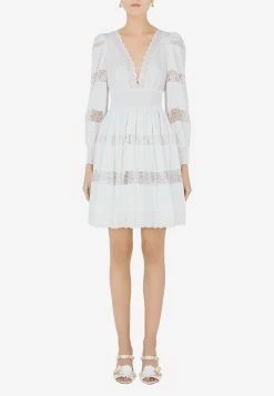 Dolce & Gabbana Poplin Mini Dress With Lace Details White