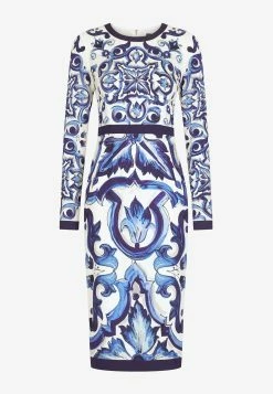 Dolce & Gabbana Majolica Print Charmeuse Midi Dress Blue -Evening Dresses Popular Store F6ZJ7T 20HPABK 20HA3TN 202