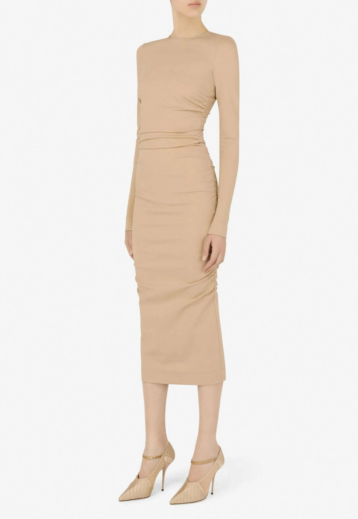 Dolce & Gabbana Draped Midi Jersey Dress Beige 2 Dolce & Gabbana Draped Midi Jersey Dress Beige - Image 2