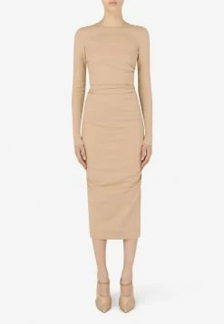Dolce & Gabbana Draped Midi Jersey Dress Beige