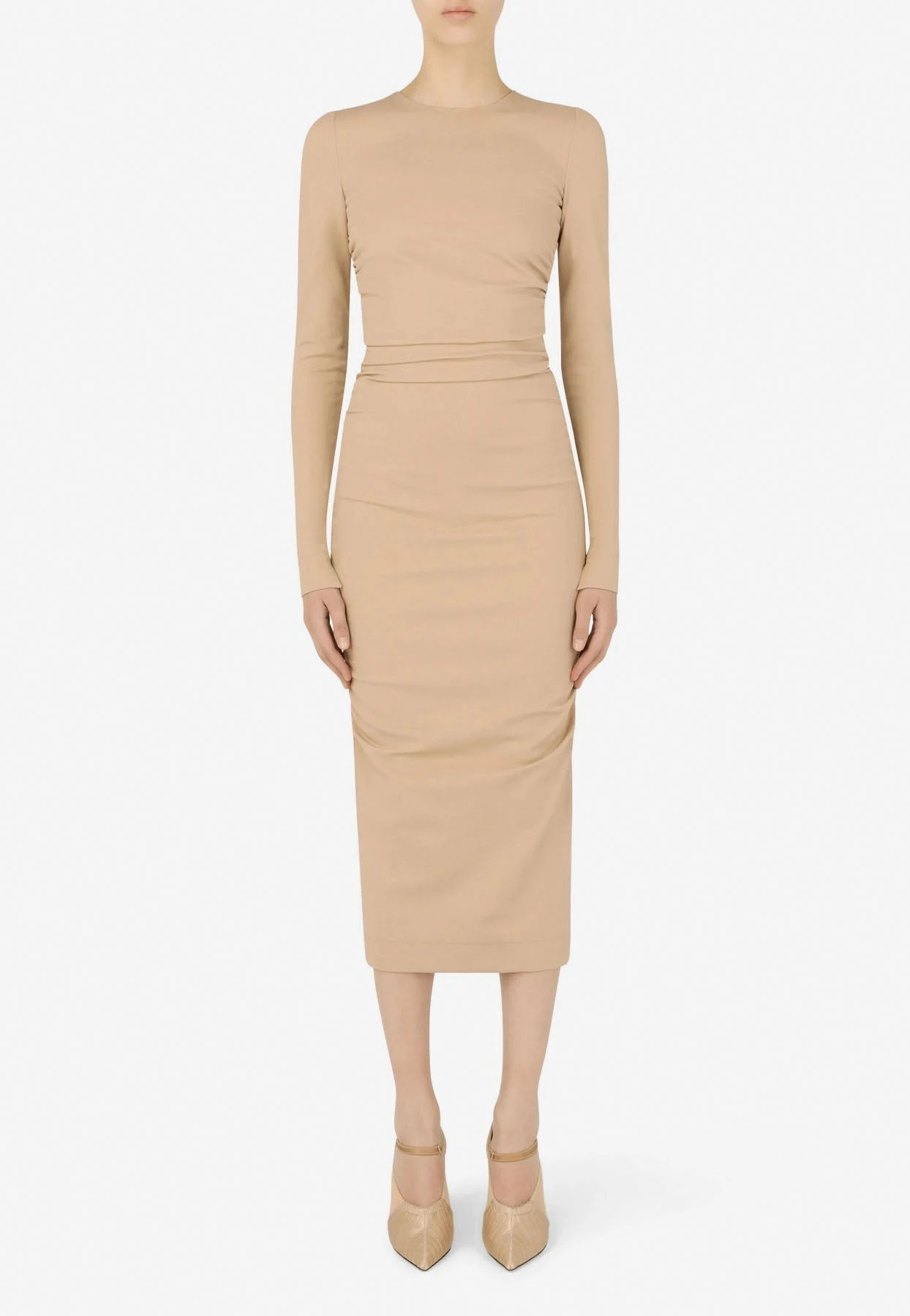 Dolce & Gabbana Draped Midi Jersey Dress Beige 1 Dolce & Gabbana Draped Midi Jersey Dress Beige