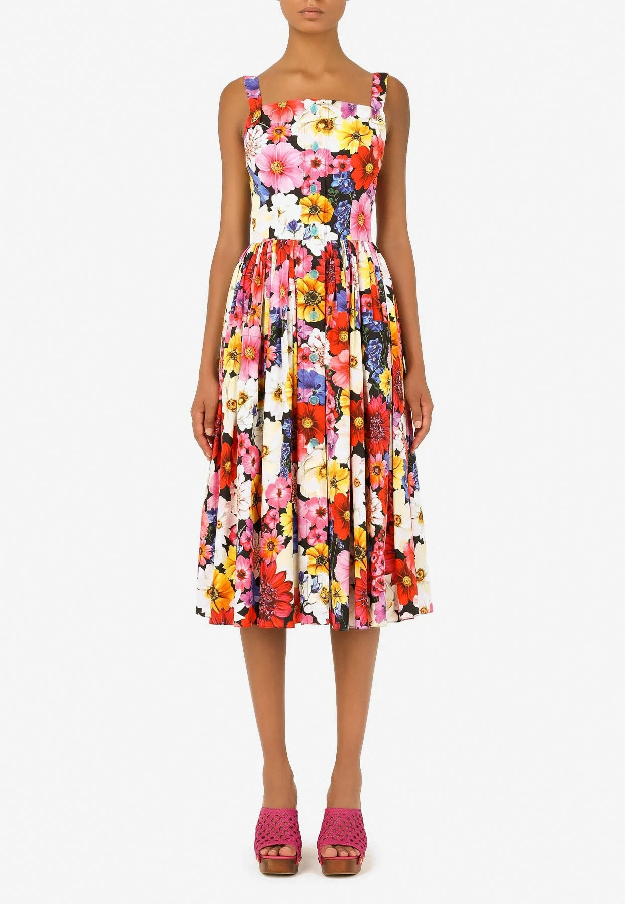Dolce & Gabbana Garden Print Poplin Midi Dress Multicolor 1 Dolce & Gabbana Garden Print Poplin Midi Dress Multicolor